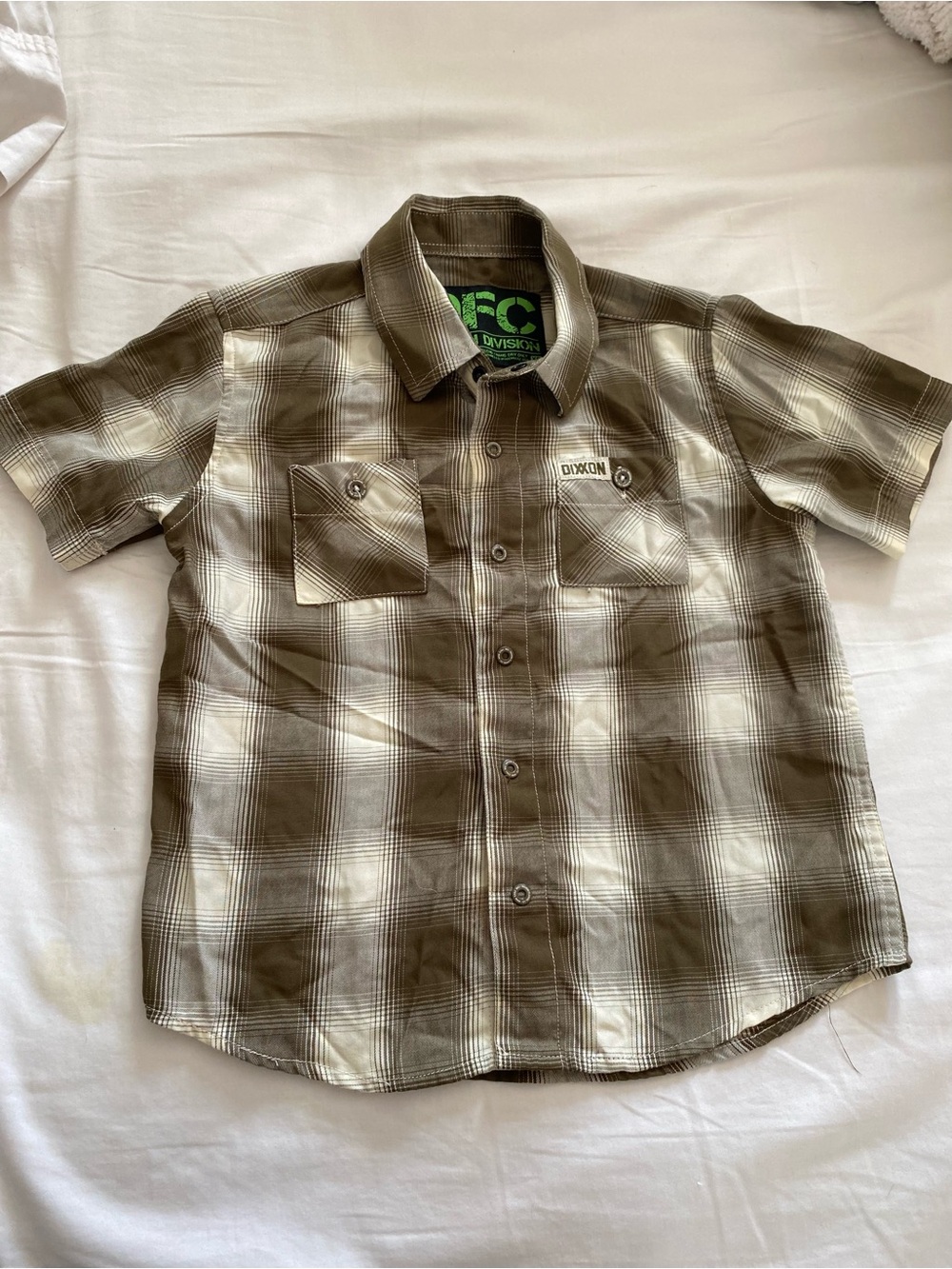 DIXXON Boys Plaid Button-Down Shirt in Brown and Cream